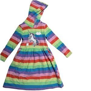 Vaschy Kids Unicorn Hoodie Sweatshirt Dress Girls 6T Rainbow Striped Pockets